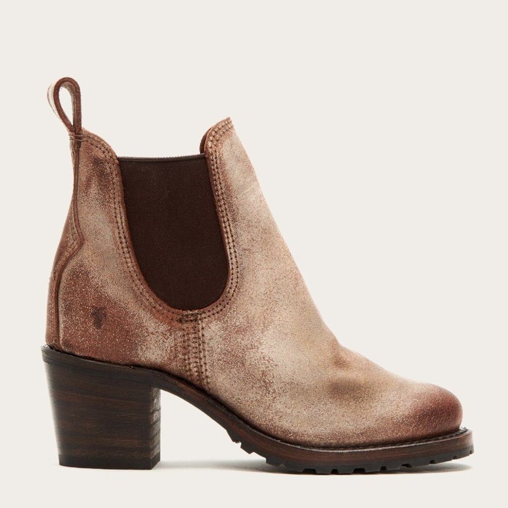 Frye Sabrina Chelsea Vintage Tan/Brown Suede Classic Casual Heeled Ankle Booties - Picture 2 of 16